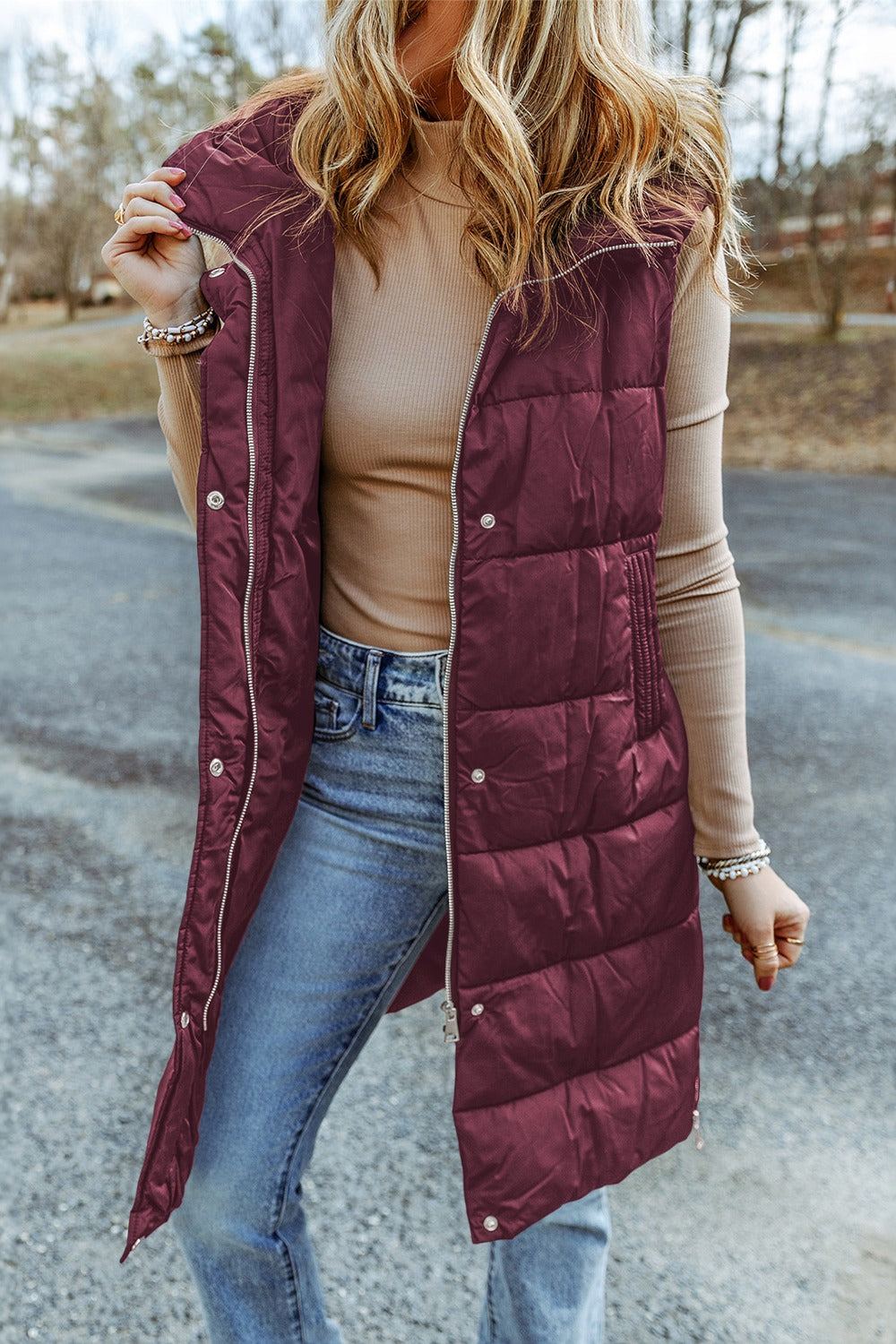 Long sleeveless puffer vest best sale